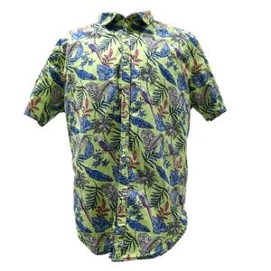 No Boundaries Men’s 2XL Hawaiian Shirt Green Parrot Tropical Button Up